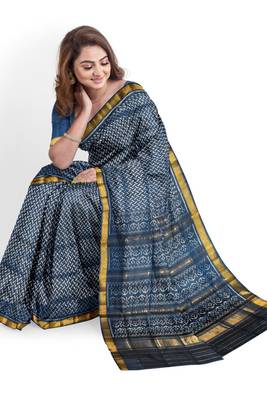 Blue mulberry pure silk single ikkat  saree 4