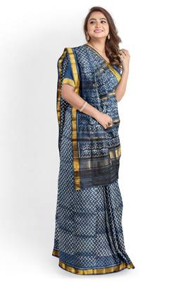 Blue mulberry pure silk single ikkat  saree 5