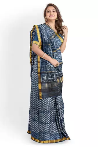 Blue mulberry pure silk single ikkat  saree