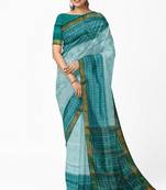 Sea green mulberry pure silk single ikkat  saree