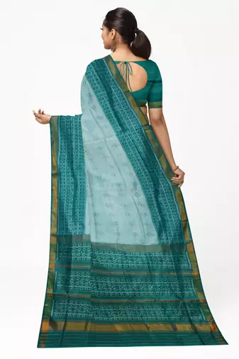 Sea green mulberry pure silk single ikkat  saree