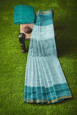 Sea green mulberry pure silk single ikkat  saree 3