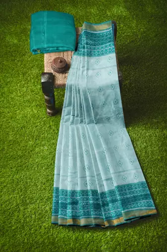 Sea green mulberry pure silk single ikkat  saree
