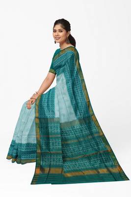 Sea green mulberry pure silk single ikkat  saree 4