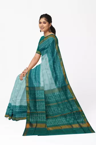 Sea green mulberry pure silk single ikkat  saree