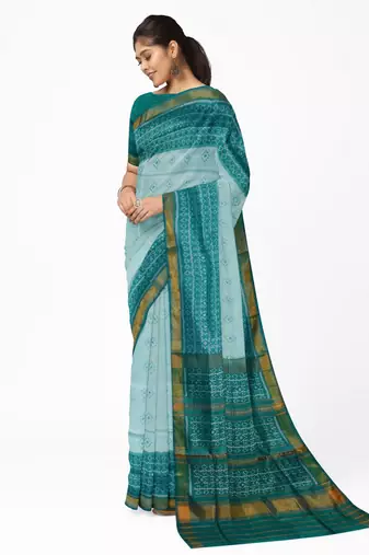 Sea green mulberry pure silk single ikkat  saree