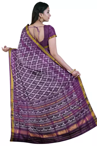 Purple mulberry pure silk single ikkat  saree