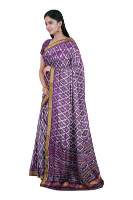 Purple mulberry pure silk single ikkat  saree 1