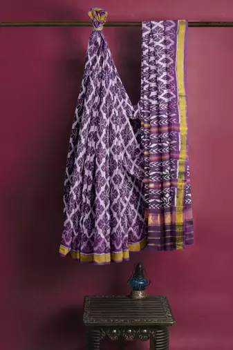 Purple mulberry pure silk single ikkat  saree