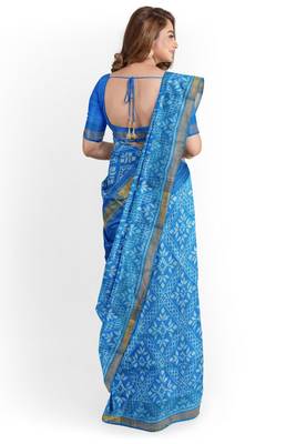 Turquoise blue mulberry pure silk single ikkat  saree 2