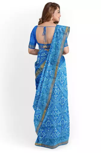 Turquoise blue mulberry pure silk single ikkat  saree
