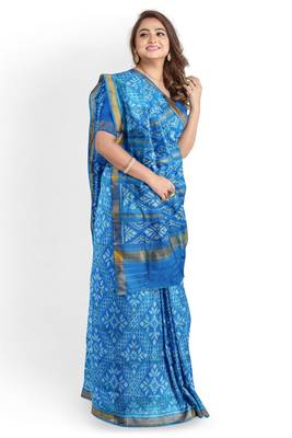 Turquoise blue mulberry pure silk single ikkat  saree 1