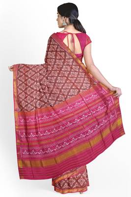 Pink mulberry pure silk single ikkat  saree 2