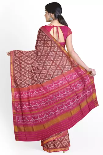 Pink mulberry pure silk single ikkat  saree