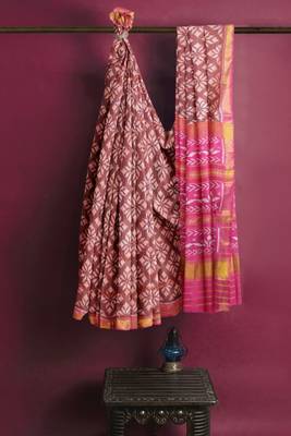 Pink mulberry pure silk single ikkat  saree 4