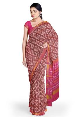 Pink mulberry pure silk single ikkat  saree 1