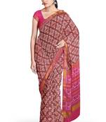 Pink mulberry pure silk single ikkat  saree