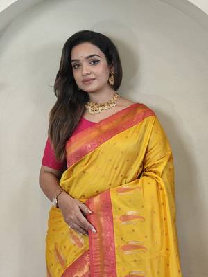 yellow Kanchipuram Paithani Art Silk Saree 1