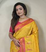yellow Kanchipuram Paithani Art Silk Saree