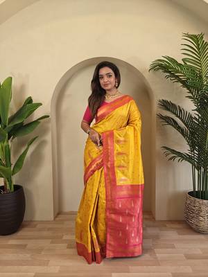 yellow Kanchipuram Paithani Art Silk Saree 2