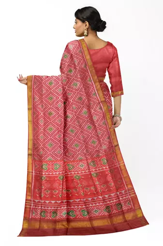 Red mulberry pure silk single ikkat  saree