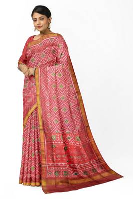 Red mulberry pure silk single ikkat  saree 1