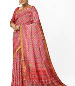 Red mulberry pure silk single ikkat  saree