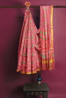 Red mulberry pure silk single ikkat  saree 3