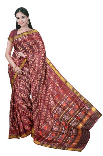 Maroon mulberry pure silk single ikkat  saree