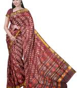 Maroon mulberry pure silk single ikkat  saree