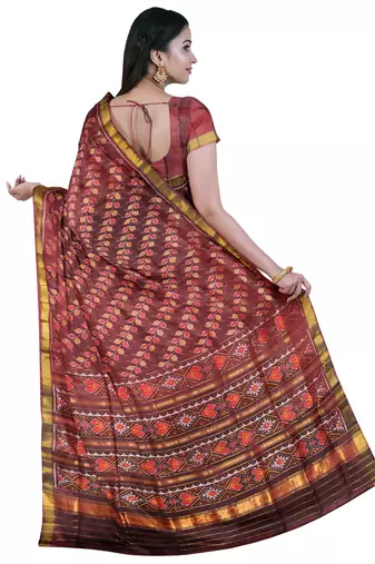 Maroon mulberry pure silk single ikkat  saree