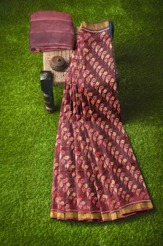 Maroon mulberry pure silk single ikkat  saree