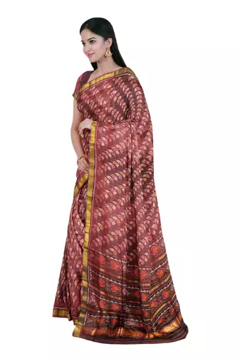 Maroon mulberry pure silk single ikkat  saree