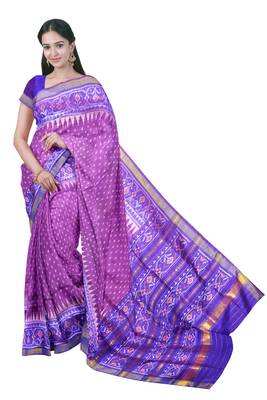 Purple mulberry pure silk single ikkat  saree 1