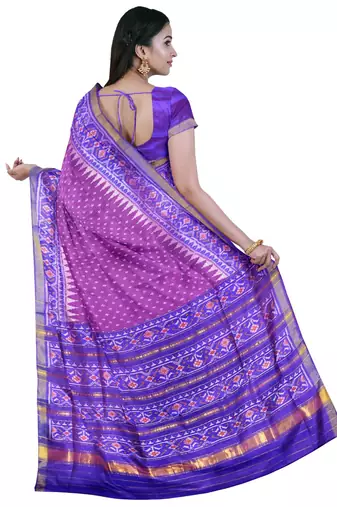 Purple mulberry pure silk single ikkat  saree
