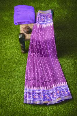 Purple mulberry pure silk single ikkat  saree 3