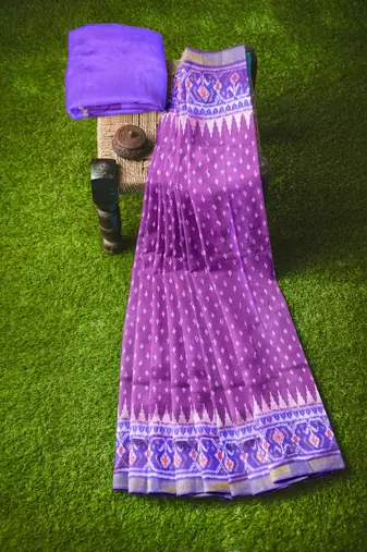 Purple mulberry pure silk single ikkat  saree