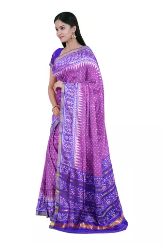 Purple mulberry pure silk single ikkat  saree