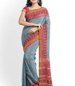 Red and turquoise blue mulberry pure silk single ikkat  saree
