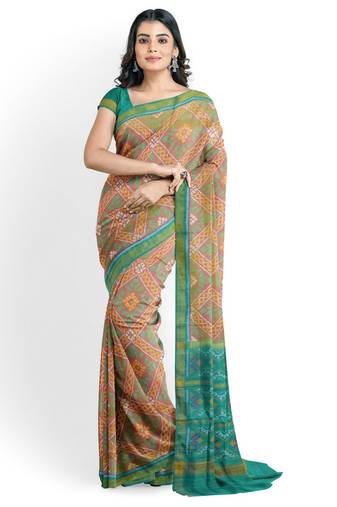 Multicolor mulberry pure silk single ikkat  saree
