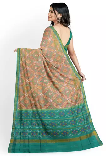 Multicolor mulberry pure silk single ikkat  saree