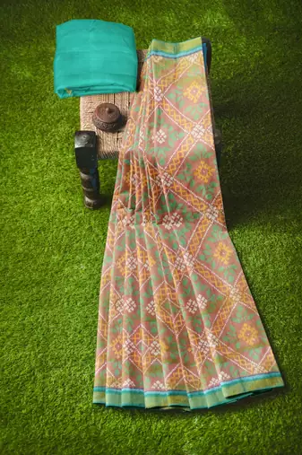 Multicolor mulberry pure silk single ikkat  saree