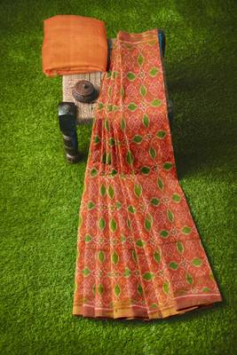 Orange mulberry pure silk single ikkat  saree 3