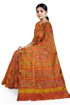 Orange mulberry pure silk single ikkat  saree 4