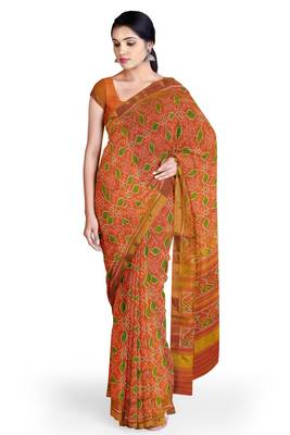 Orange mulberry pure silk single ikkat  saree 5