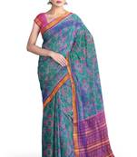 Magenta and green mulberry pure silk single ikkat  saree