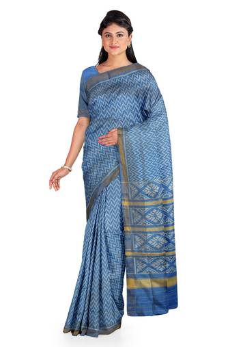 Turquoise blue mulberry pure silk single ikkat  saree