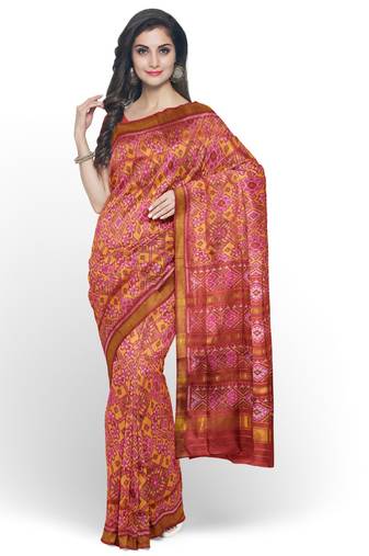 Red mulberry pure silk single ikkat  saree