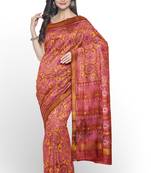 Red mulberry pure silk single ikkat  saree