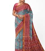 Red and turquoise blue mulberry pure silk single ikkat  saree